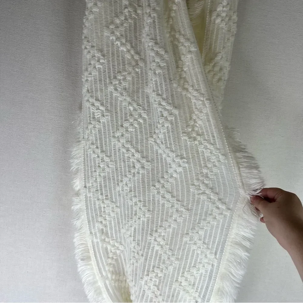 Jessica Simpson Infinity Scarf Womens White Chevron Open Knit Acrylic Fringe OS‎